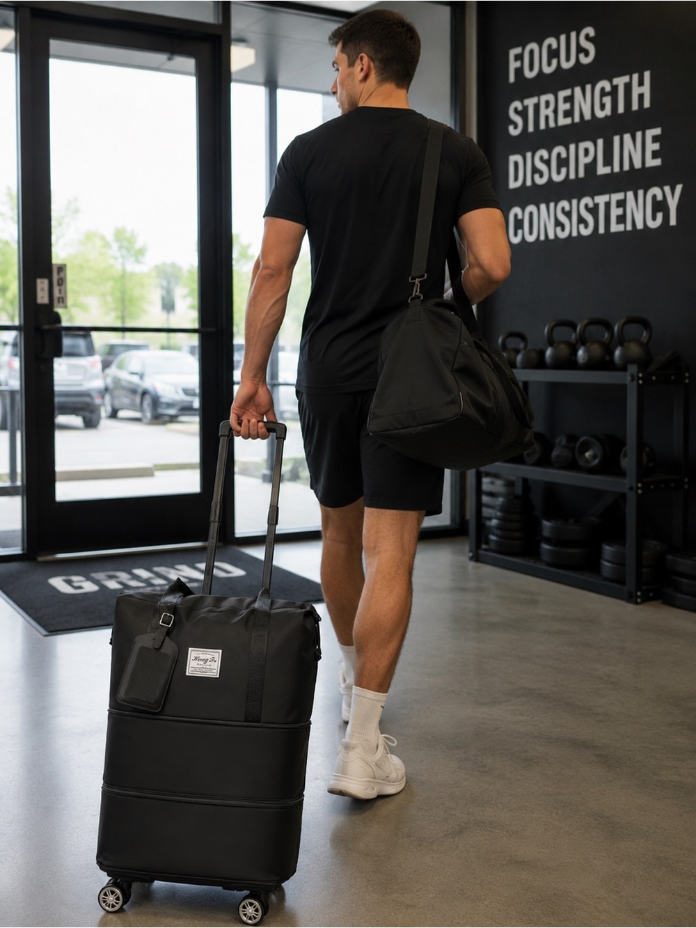 Black Travel Duffle Bag - Versatile Gym & Carry-On